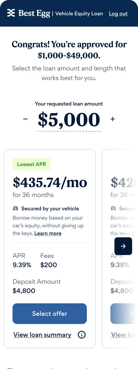 Approved secured-loan offer screen