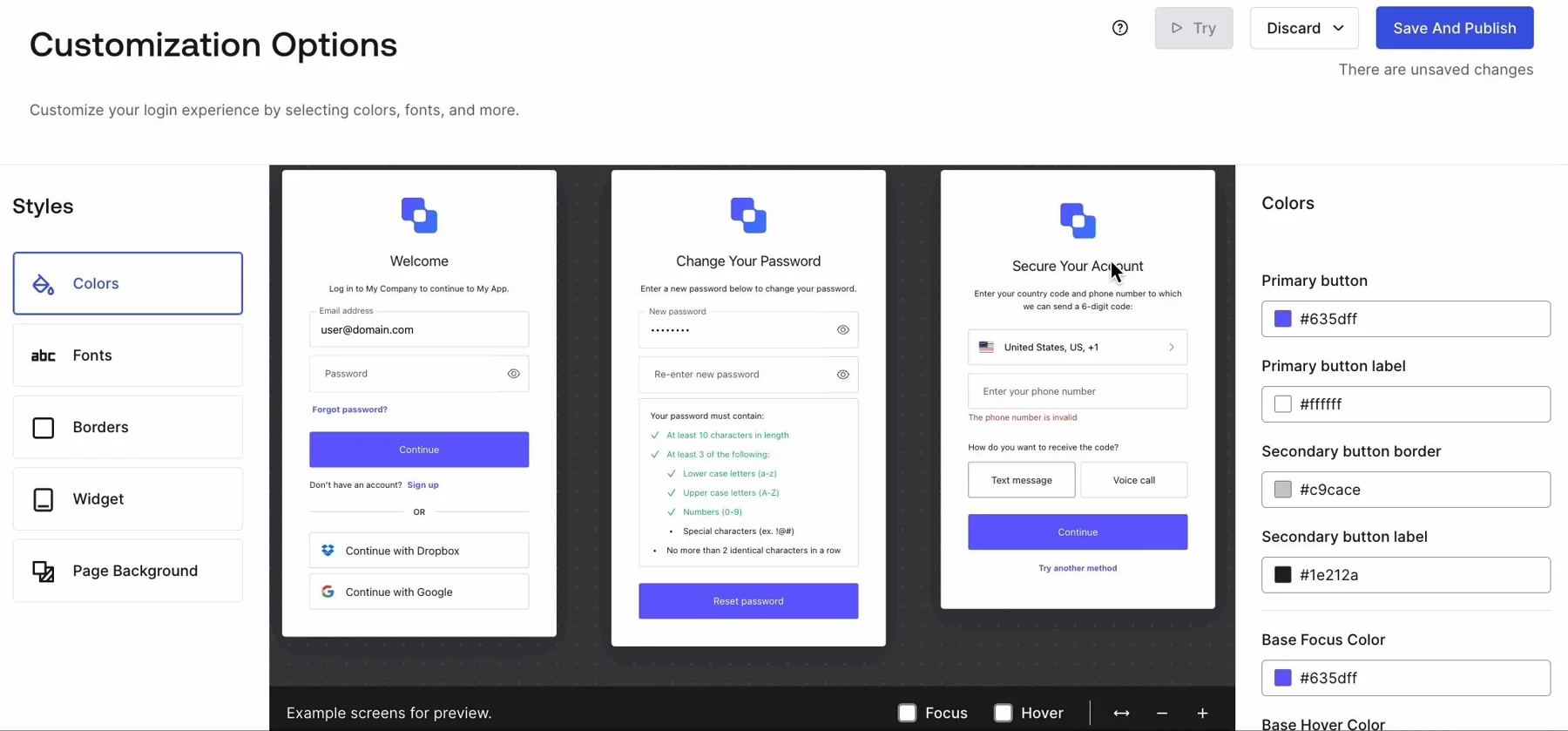 Auth0 no-code customization options with live login preview