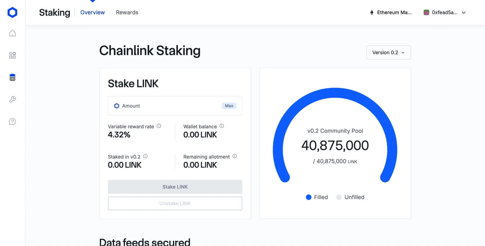 Chainlink Staking interface with pool capacity gauge
